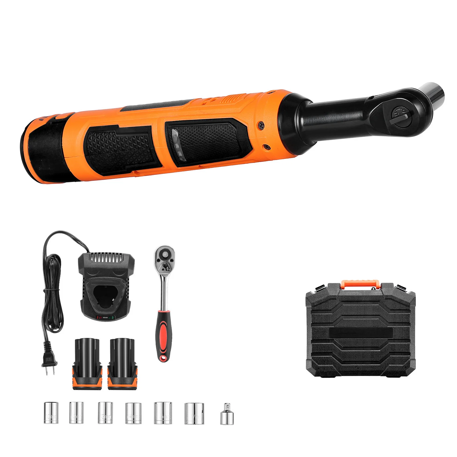 SucceBuy Cordless Ratchet Wrench Battery Powered Electric Wrench Set with Batteries Charger Sockets Adaptor and Carrying Case
SucceBuy Cordless Ratchet Wrench Battery Powered Electric Wrench Set with Batteries Charger Sockets Adaptor and Carrying Case