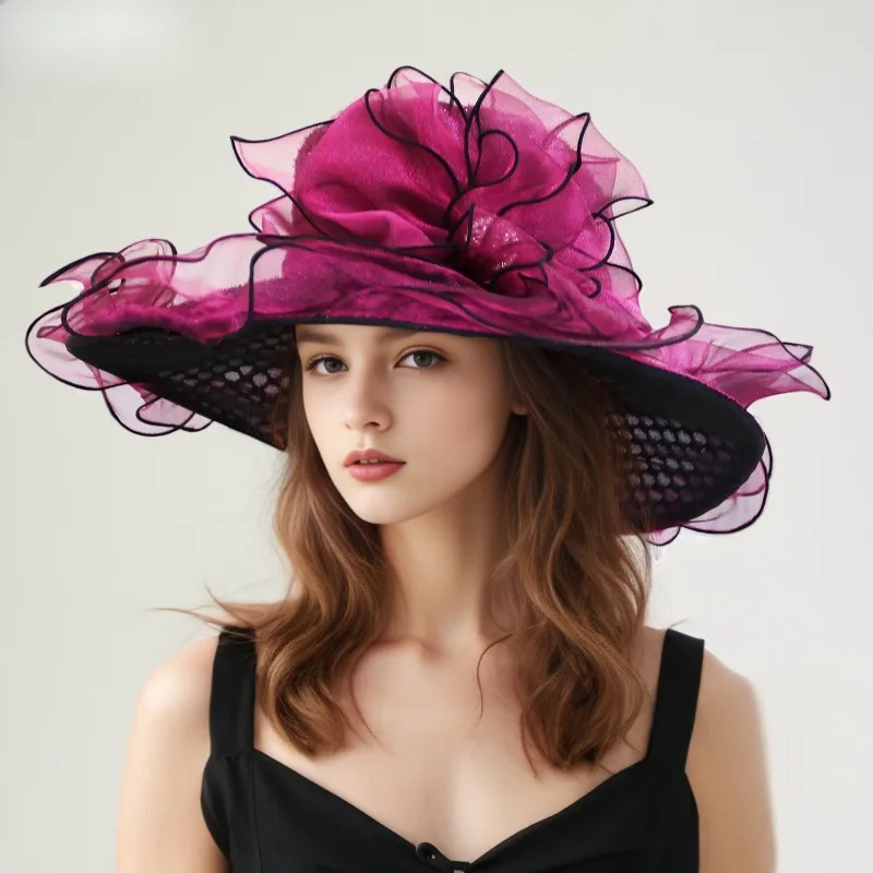 Women's European and American sunscreen hats Eugen yarn solid color big flower sunshade British lady elegant temperament sun hat
Women's European and American sunscreen hats Eugen yarn solid color big flower sunshade British lady elegant temperament sun hat