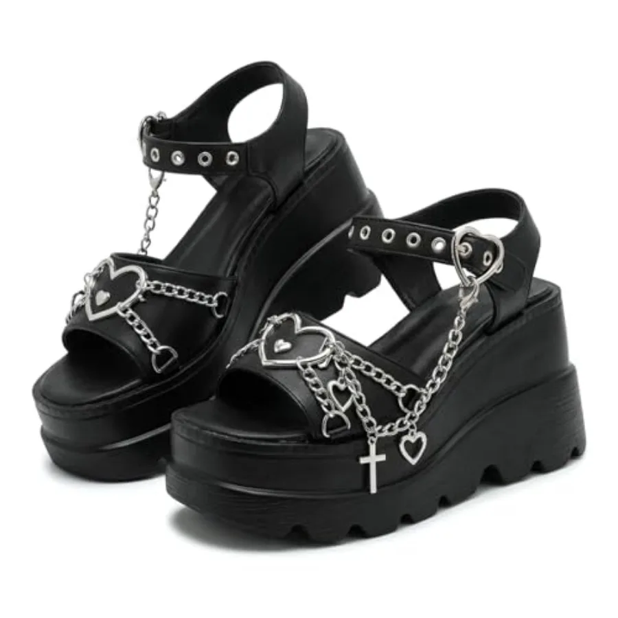 Gothic Platform Sandals for Women Y2K Cross Chain Wedge Sandals Punk Heart Detail Thick Bottom Comfortable Summer Shoes
Gothic Platform Sandals for Women Y2K Cross Chain Wedge Sandals Punk Heart Detail Thick Bottom Comfortable Summer Shoes