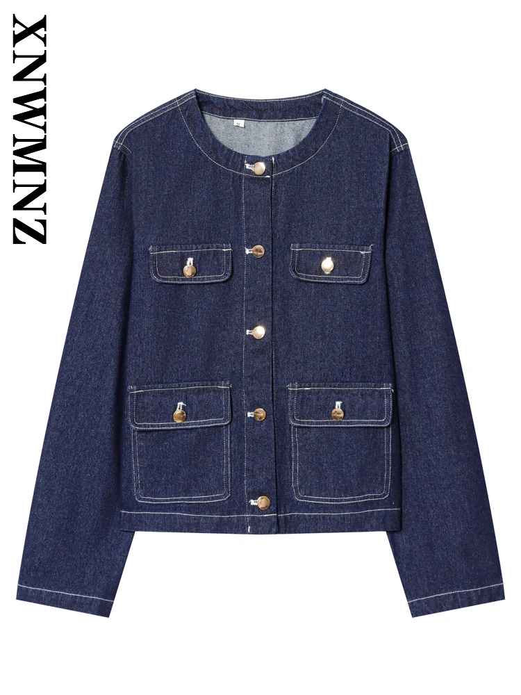 XNWMNZ 2025 Осенняя женская повседневная джинсовая куртка с длинными рукавами и золотыми пуговицами, модное простое женское синее шикарное пальто с круглым воротником 
XNWMNZ 2025 Осенняя женская повседневная джинсовая куртка с длинными рукавами и золотыми пуговицами, модное простое женское синее шикарное пальто с круглым воротником