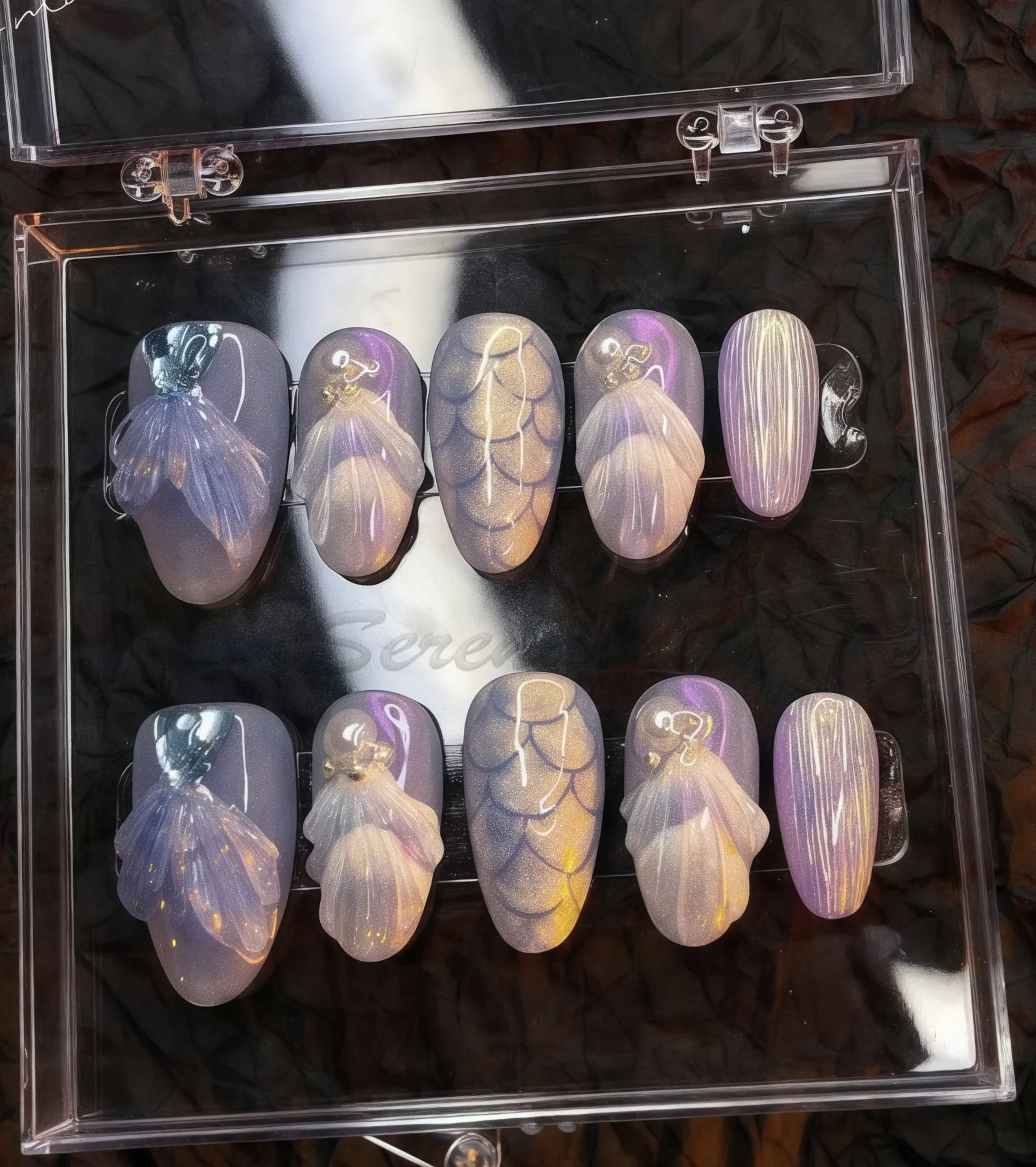 10Pcs Purple mermaid tail Fake Nails Medium Trapezoidal Nail Press on Nails With Hand Drawn Lines Wearable Full Cover Nails Tips
10Pcs Purple mermaid tail Fake Nails Medium Trapezoidal Nail Press on Nails With Hand Drawn Lines Wearable Full Cover Nails Tips