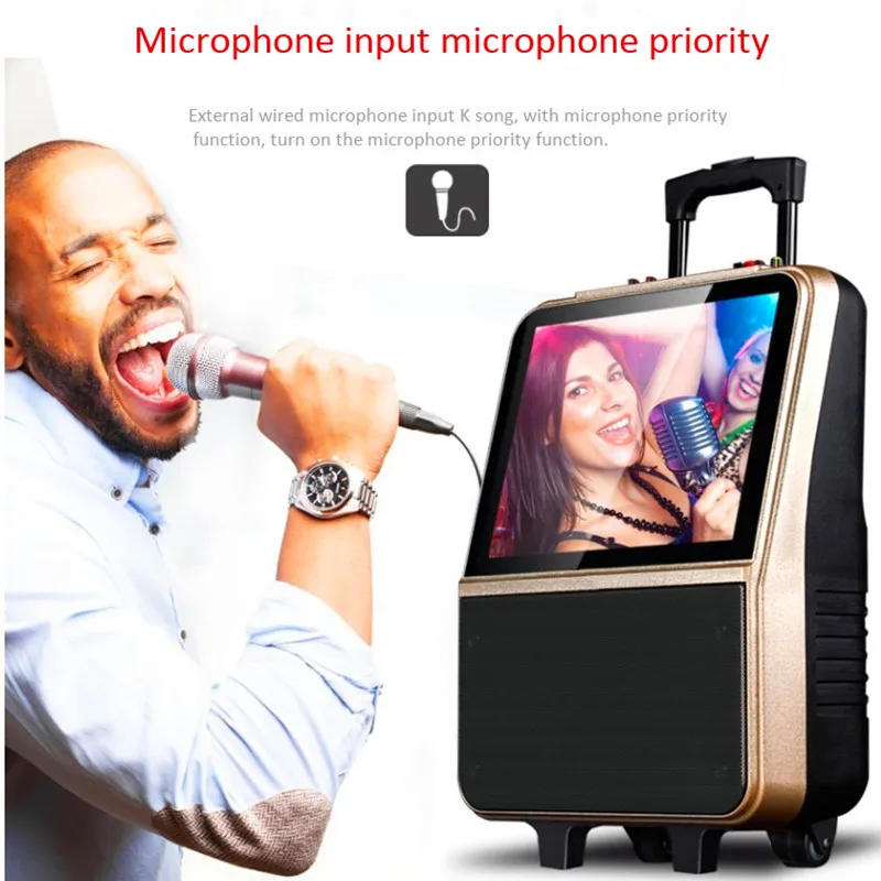 Bluetooth phone sync audio WiFi video player portable karaoke MP3 players portable Pull rod outdoor speaker stereo FM subwoofer
Bluetooth phone sync audio WiFi video player portable karaoke MP3 players portable Pull rod outdoor speaker stereo FM subwoofer
