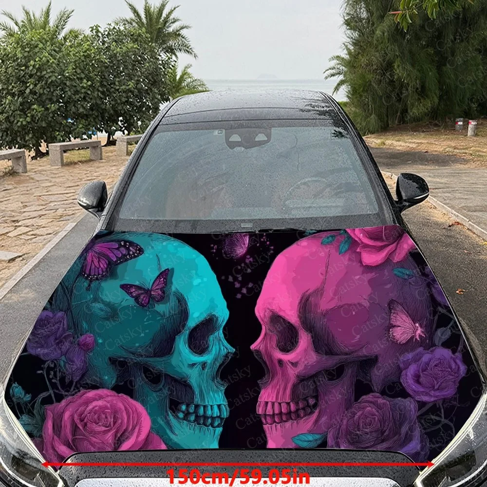 Vibrant skulls with roses and butterflies, bold colors on car hood, edgy yet artistic automotive decal design.Car hood sticker
Vibrant skulls with roses and butterflies, bold colors on car hood, edgy yet artistic automotive decal design.Car hood sticker