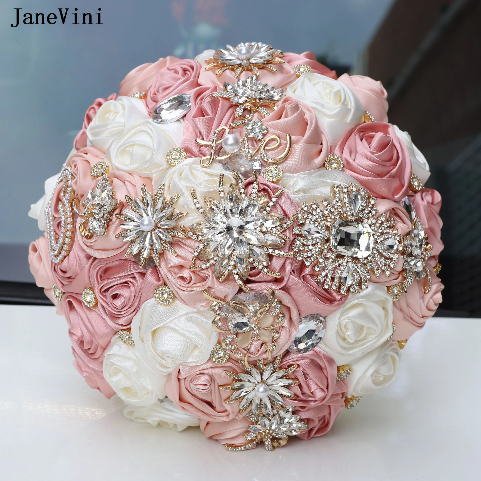 JaneVini Elegant Korean Light Pink Bridal Brooch Bouquets Bling Crystal Artificial Satin Roses Wedding Bouquet Flowers for Bride
JaneVini Elegant Korean Light Pink Bridal Brooch Bouquets Bling Crystal Artificial Satin Roses Wedding Bouquet Flowers for Bride