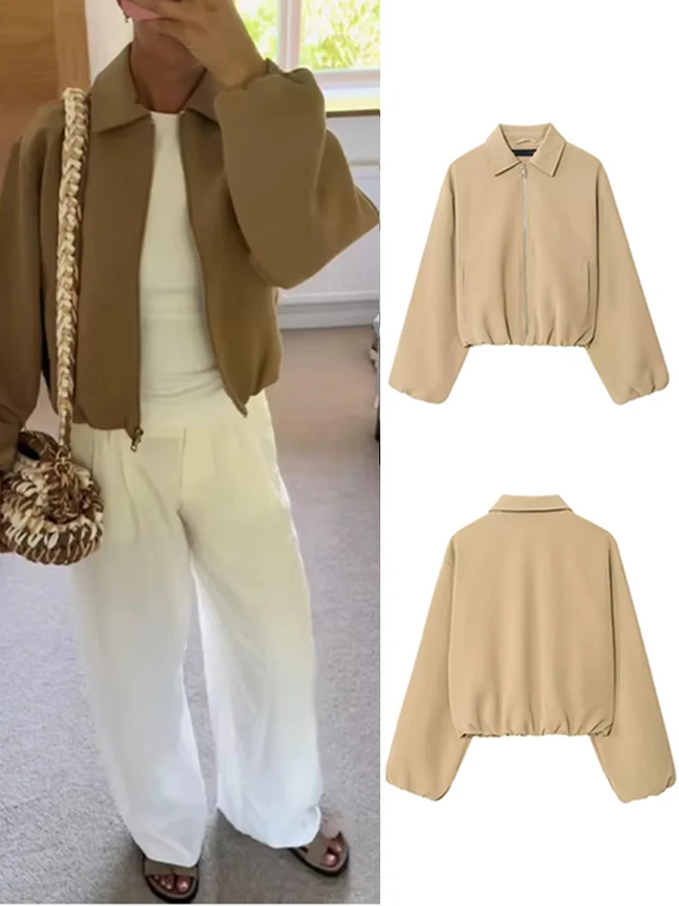 Casual Loose Bomber Short Jacket Coat For Women Fashion Solid Turndown Collar Zipper Pockets Long Sleeve Outwear 2025 New Autumn
Casual Loose Bomber Short Jacket Coat For Women Fashion Solid Turndown Collar Zipper Pockets Long Sleeve Outwear 2025 New Autumn