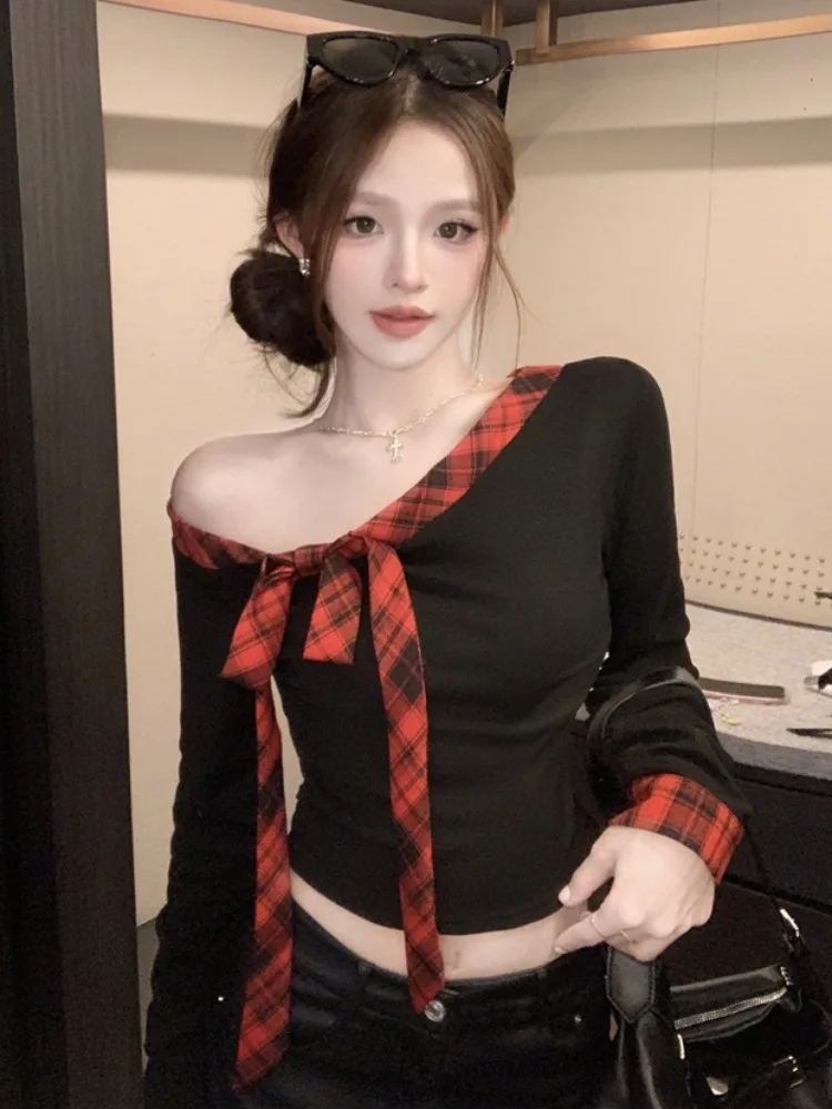 Women's Long Sleeve T-Shirt One Shoulder Bow Design Slim Fit Short Base Shirt Spicy Girl Autumn Fashion Commute Style V-Neck
Women's Long Sleeve T-Shirt One Shoulder Bow Design Slim Fit Short Base Shirt Spicy Girl Autumn Fashion Commute Style V-Neck