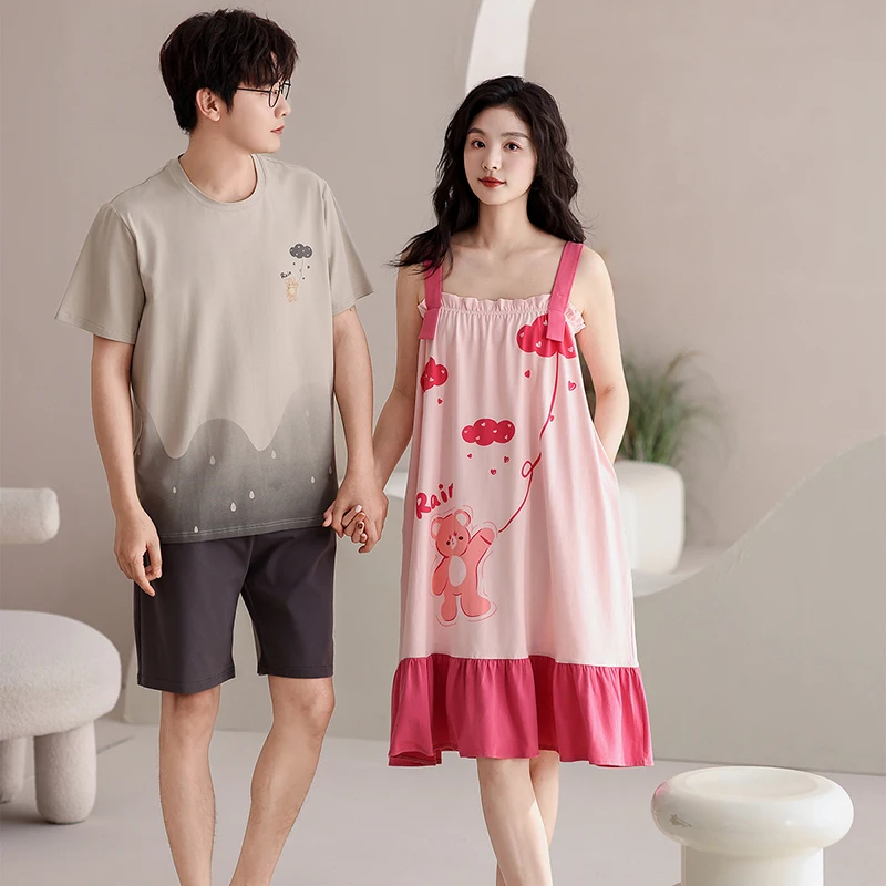 Newest Lover Pajama Set Summer 100% Cotton Nightwear Women Suspender Nightgown Couple Loungewear
Newest Lover Pajama Set Summer 100% Cotton Nightwear Women Suspender Nightgown Couple Loungewear