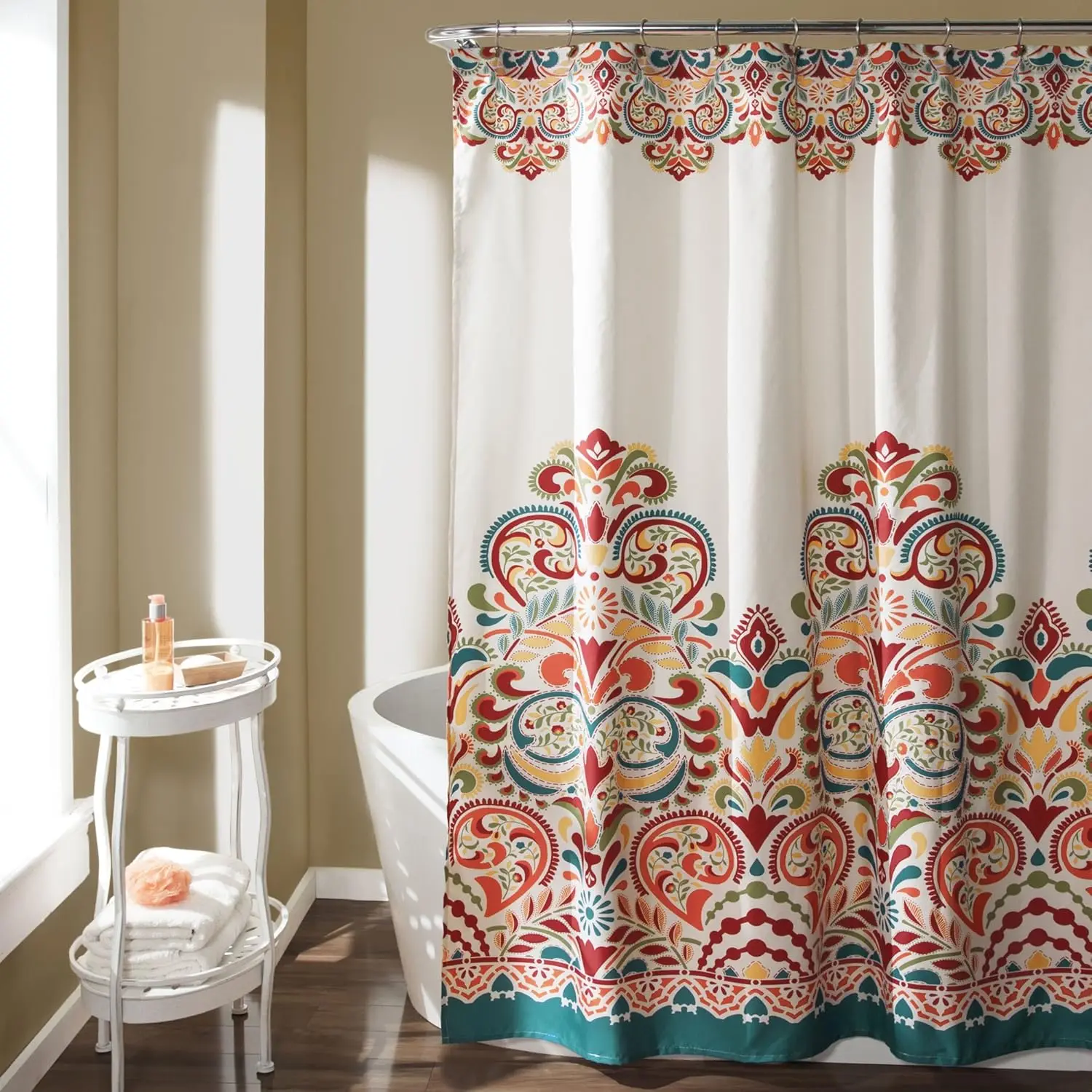Vibrant Boho Mandala Shower Curtain Intricate Floral Border with Teal Hem,Waterproof Fabric Bath Curtain for Home Bathroom Decor
Vibrant Boho Mandala Shower Curtain Intricate Floral Border with Teal Hem,Waterproof Fabric Bath Curtain for Home Bathroom Decor