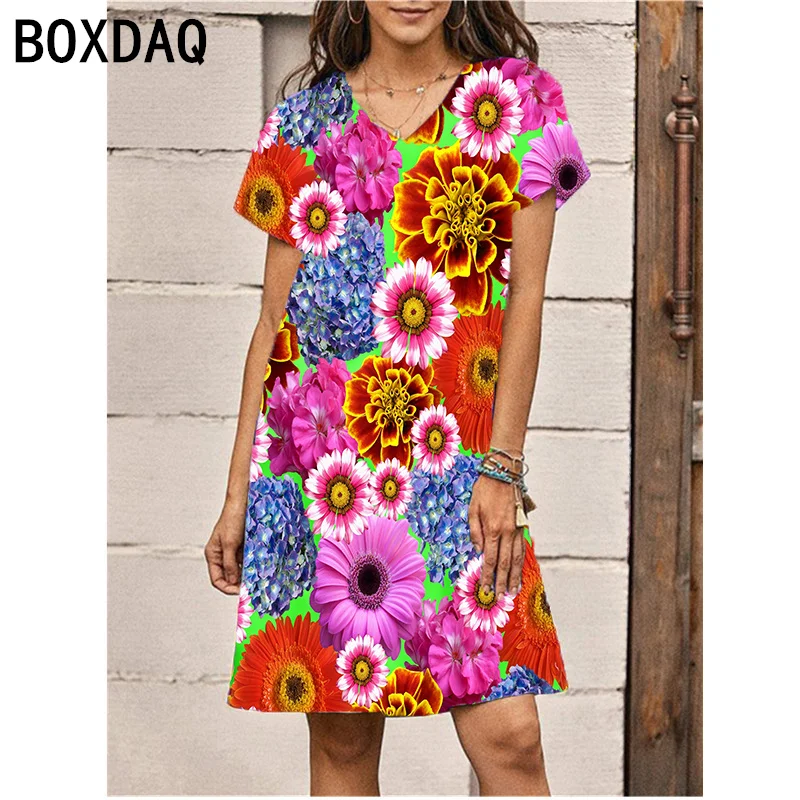3D Colorful Floral Print Dress Women Casual Short Sleeve V-eck A-Line Dress 5XL 6XL Summer Beach Dress Vestidos De Mujer
3D Colorful Floral Print Dress Women Casual Short Sleeve V-eck A-Line Dress 5XL 6XL Summer Beach Dress Vestidos De Mujer