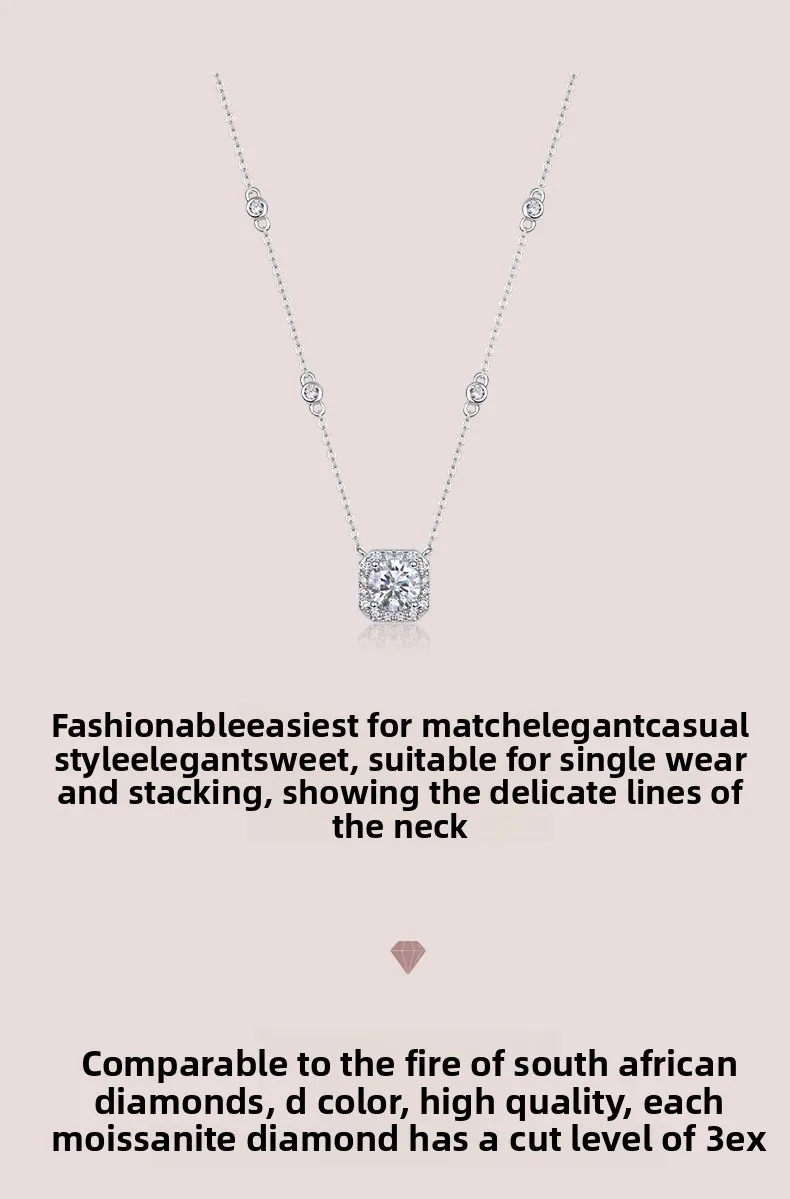S925 Rhodium-Plated Silver 1CT D Color Micro-Pave Moissanite Square Pendant Necklace for Women, Exquisite Jewelry
S925 Rhodium-Plated Silver 1CT D Color Micro-Pave Moissanite Square Pendant Necklace for Women, Exquisite Jewelry