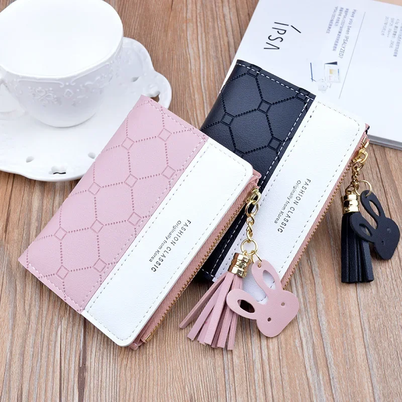 Patchwork Women Short Wallet Small Zipper Purse Checked Embossed Tassel Wallets Cute Simple Card Holder Pink Mini Money Bag
Patchwork Women Short Wallet Small Zipper Purse Checked Embossed Tassel Wallets Cute Simple Card Holder Pink Mini Money Bag