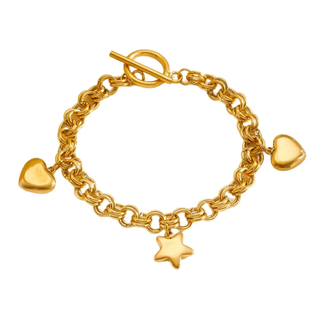 Punk Fashion Love Heart Pentagram Star Charm Bracelet Female Gold Color Stainless Steel Chain Link Bracelets for Women Jewelry
Punk Fashion Love Heart Pentagram Star Charm Bracelet Female Gold Color Stainless Steel Chain Link Bracelets for Women Jewelry