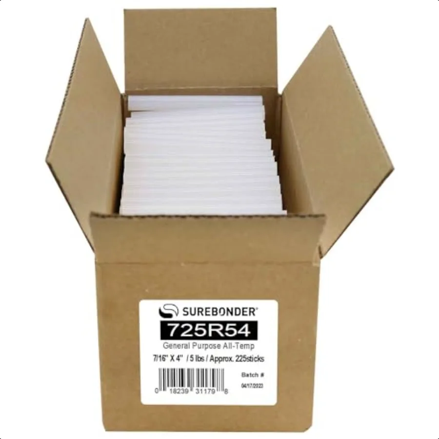 Surebonder DualTemperature All Purpose FullSize Hot Glue Sticks for Crafts DIY 0.43 x 4 Apimately 225 Glue Sticks 5 lb Box Clea
Surebonder DualTemperature All Purpose FullSize Hot Glue Sticks for Crafts DIY 0.43 x 4 Apimately 225 Glue Sticks 5 lb Box Clea