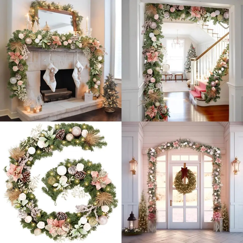 9-футовая гирлянда из розового золота со светодиодной подсветкой и 50 лампами для рождественского декора - праздничные украшения для дома и улицы, на батарейках
9-футовая гирлянда из розового золота со светодиодной подсветкой и 50 лампами для рождественского декора - праздничные украшения для дома и улицы, на батарейках