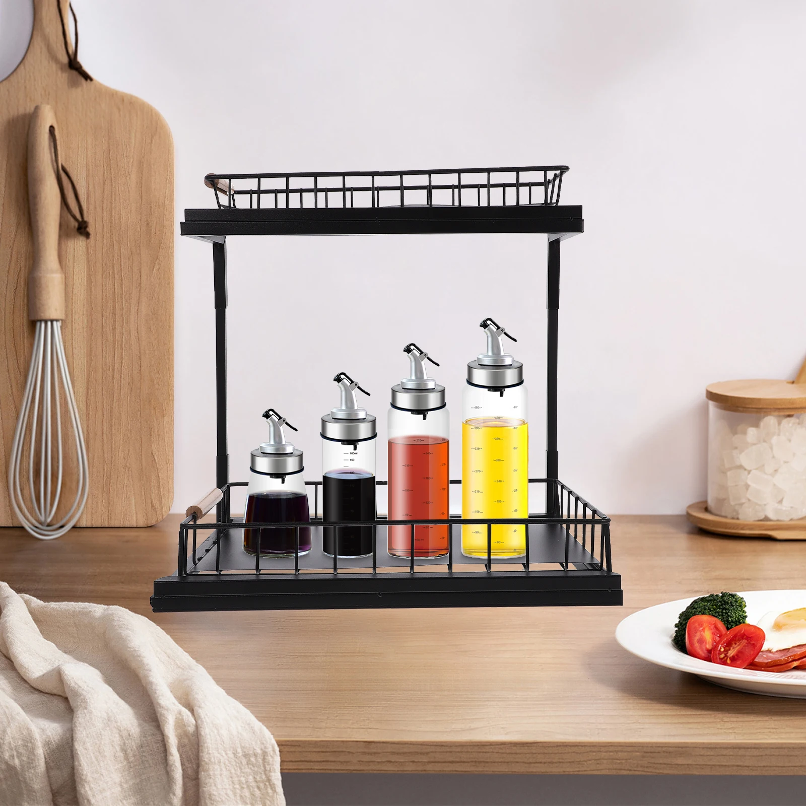 Double Layer Under Sink Organizer Pull Out Cabinet Storage Shelf Spice 2 Tier Kitchen Cabinet Organizer Strong Condiment Holder 
Double Layer Under Sink Organizer Pull Out Cabinet Storage Shelf Spice 2 Tier Kitchen Cabinet Organizer Strong Condiment Holder