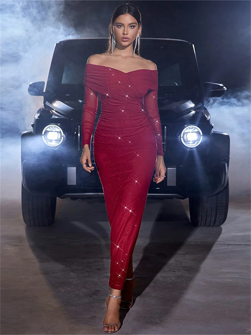 Fashion Off Shoulder Dress Spring Clothes Women 2025 Full Sleeve Bodycon Maxi Long Dresses Evening Party Club Mesh Dress Vestido
Fashion Off Shoulder Dress Spring Clothes Women 2025 Full Sleeve Bodycon Maxi Long Dresses Evening Party Club Mesh Dress Vestido