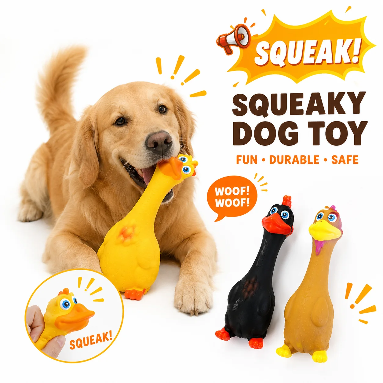 Squeaky Rubber Chicken Dog Toy Funny Duck Squeeze Sound Toy Bite Resistant Chew Toy Interactive Training Toy for Small Dogs
Squeaky Rubber Chicken Dog Toy Funny Duck Squeeze Sound Toy Bite Resistant Chew Toy Interactive Training Toy for Small Dogs