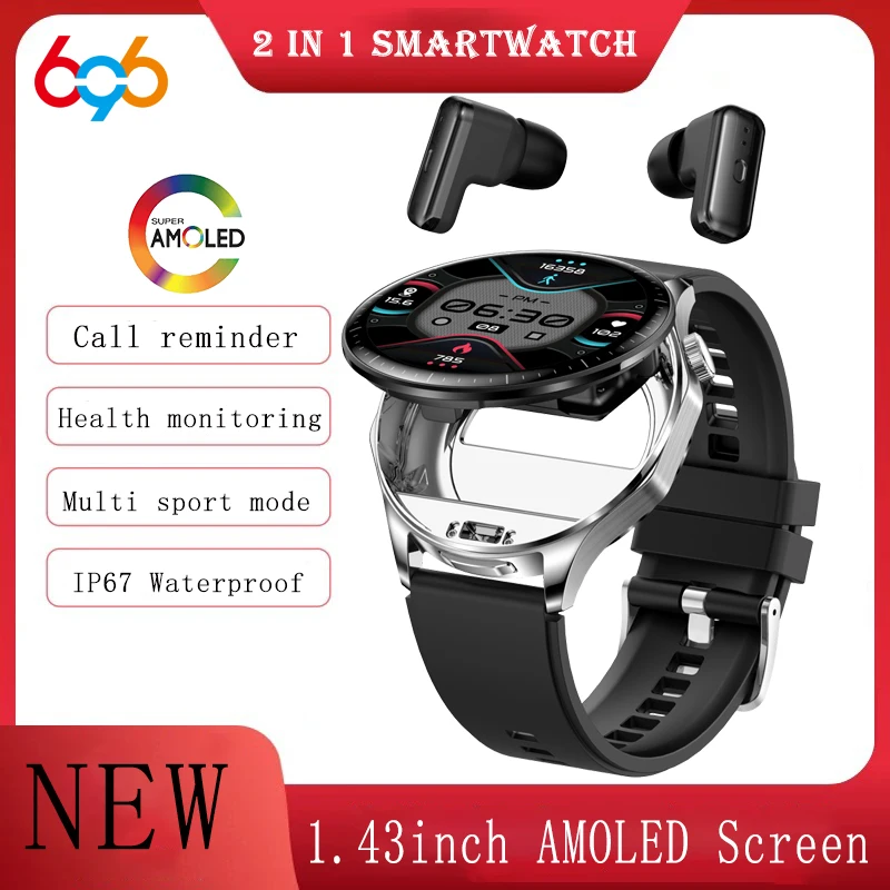 Newest AMOLED Screen Smartwatch 2 In 1 TWS Blue Tooth Earbuds Watches Call Reminder Sports Fitness Music Earphones Smart Watch
Newest AMOLED Screen Smartwatch 2 In 1 TWS Blue Tooth Earbuds Watches Call Reminder Sports Fitness Music Earphones Smart Watch