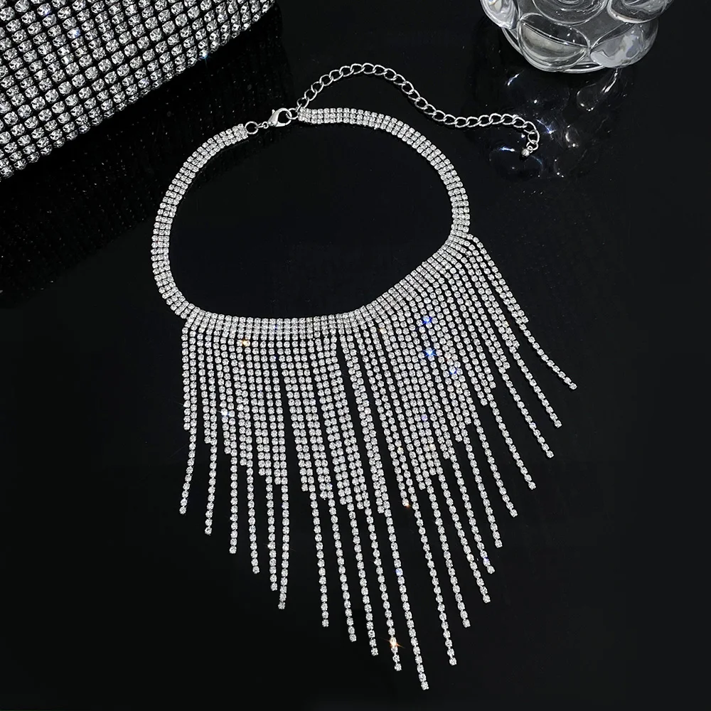 Freetry Shiny Full Rhinestone Long Tassel Necklace for Women Exaggerated Luxury Crystal Choker Necklaces Wedding Party Jewelry
Freetry Shiny Full Rhinestone Long Tassel Necklace for Women Exaggerated Luxury Crystal Choker Necklaces Wedding Party Jewelry