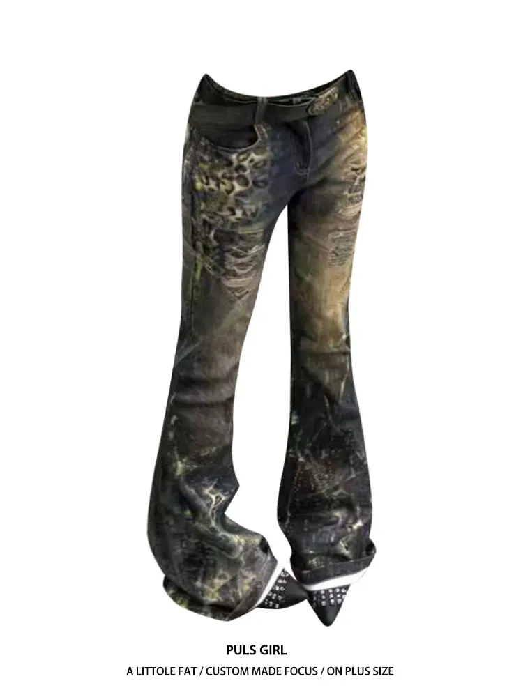 Retro Washed American Style plus Size Denim Jeans Women's High Waist Flared Leg Leopard Print Sexy Slim Fit Long Trousers
Retro Washed American Style plus Size Denim Jeans Women's High Waist Flared Leg Leopard Print Sexy Slim Fit Long Trousers