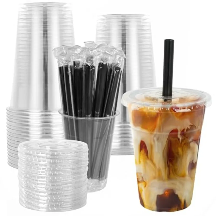 16oz Disposable Clear Plastic Cups with Lids and Smoothies Straws Party Drinking Cups for Milkshakes, Cold Coffee-25 Sets
16oz Disposable Clear Plastic Cups with Lids and Smoothies Straws Party Drinking Cups for Milkshakes, Cold Coffee-25 Sets
