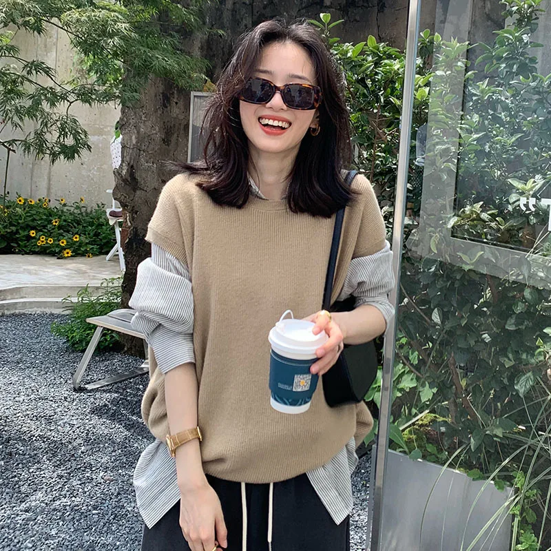 Свободный шерстяной вязаный свитер, жилет, женская верхняя одежда, круглый, с заниженными плечами, весна-осень, новый многослойный топ, повседневный комплект для поездок на работу
Свободный шерстяной вязаный свитер, жилет, женская верхняя одежда, круглый, с заниженными плечами, весна-осень, новый многослойный топ, повседневный комплект для поездок на работу