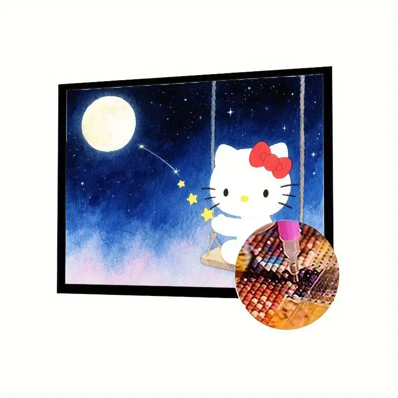 1 шт. Hello Kitty, качающийся под лунным светом и звездами, 5D набор для алмазной живописи «сделай сам», очаровательный мультяшный полный дрель, вышивка стразами 
1 шт. Hello Kitty, качающийся под лунным светом и звездами, 5D набор для алмазной живописи «сделай сам», очаровательный мультяшный полный дрель, вышивка стразами