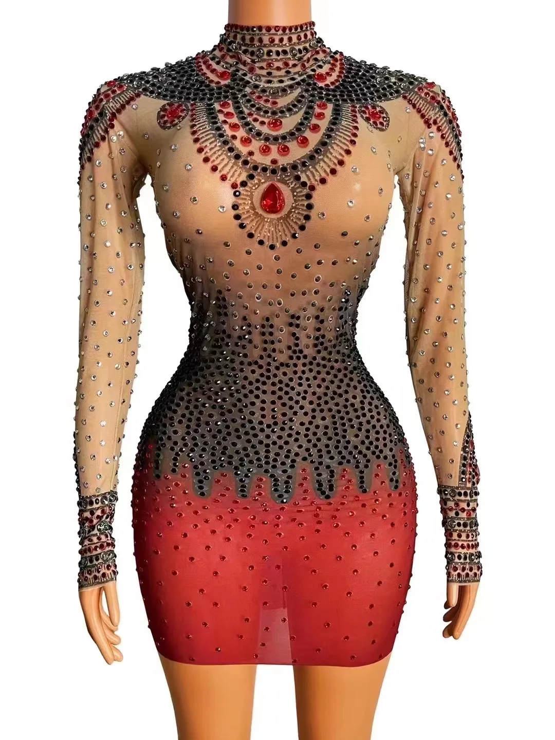 Black Red Rhinestones Transparent Mesh Long Dress Nightclub Dancer Prom Outfit Evening Birthday Celebrate Long Sleeves Dress
Black Red Rhinestones Transparent Mesh Long Dress Nightclub Dancer Prom Outfit Evening Birthday Celebrate Long Sleeves Dress