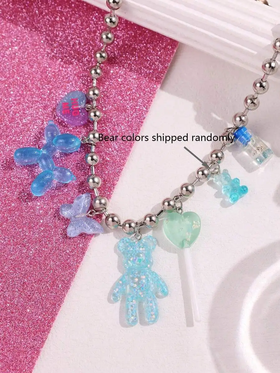 Stainless Steel Beaded Chain Necklace With Teddy Bear Butterfly Lollipop Heart Floating Bottle Balloon Pendant Y2K Cute Fashion
Stainless Steel Beaded Chain Necklace With Teddy Bear Butterfly Lollipop Heart Floating Bottle Balloon Pendant Y2K Cute Fashion