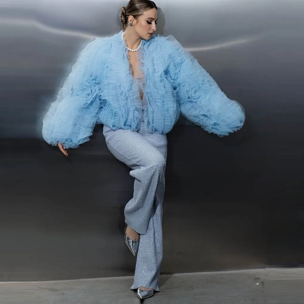 Sky Blue Tulle Blouses Extra Puffy Women Jacket Outerwear Coat Women Loose Long Sleeve Open Stitch Middle Length Outwear Coats
Sky Blue Tulle Blouses Extra Puffy Women Jacket Outerwear Coat Women Loose Long Sleeve Open Stitch Middle Length Outwear Coats