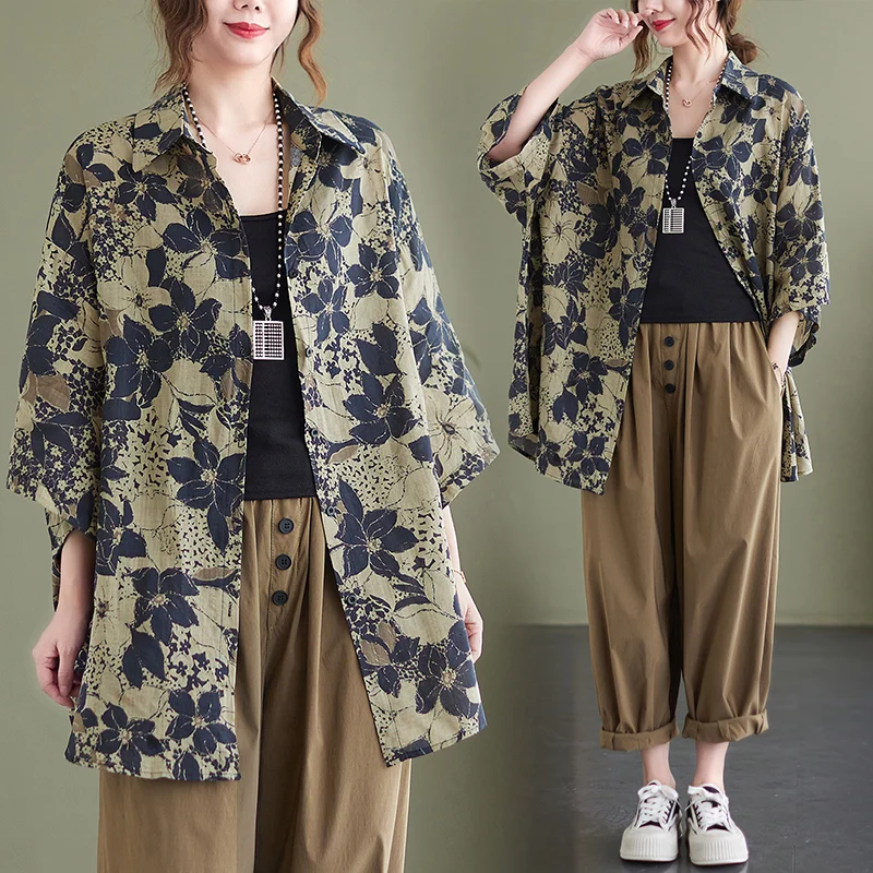 Retro Japanese Cotton Linen Short Sleeve Shirt Summer New Fashion Thin Print Anti-Aging Top for Plump Women Collar Cardigan
Retro Japanese Cotton Linen Short Sleeve Shirt Summer New Fashion Thin Print Anti-Aging Top for Plump Women Collar Cardigan