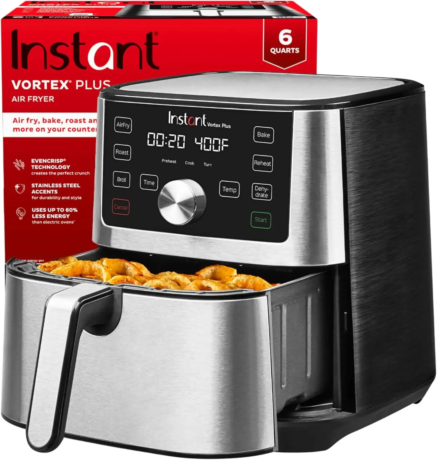 6QT VORTEX Plus Air Fryer, 6-in-1, Air Fry, Broil, Dehydrate, Crisp, Roast, Reheat, Bake, Dishwasher-Safe Airfryer basket
6QT VORTEX Plus Air Fryer, 6-in-1, Air Fry, Broil, Dehydrate, Crisp, Roast, Reheat, Bake, Dishwasher-Safe Airfryer basket