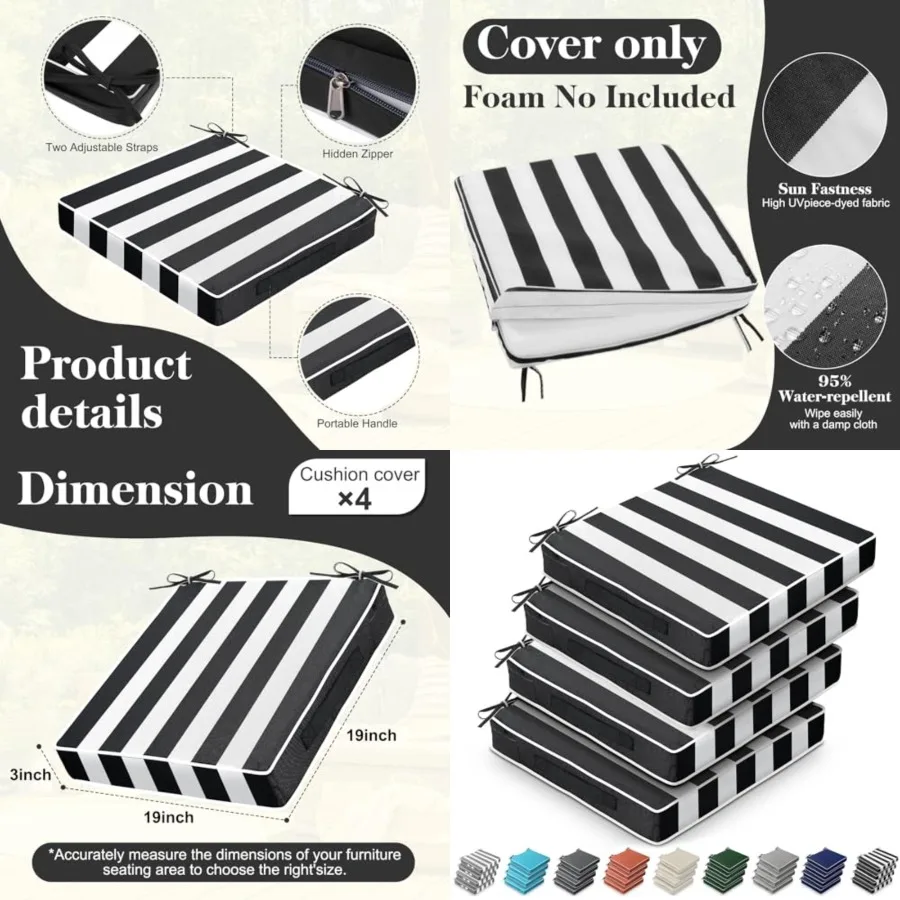 4 Pcs Patio Cushion Covers 19'' x 19'' x 3'' Outdoor Cushion Covers Replacement Waterproof Slipcover Furniture Protectors with
4 Pcs Patio Cushion Covers 19'' x 19'' x 3'' Outdoor Cushion Covers Replacement Waterproof Slipcover Furniture Protectors with