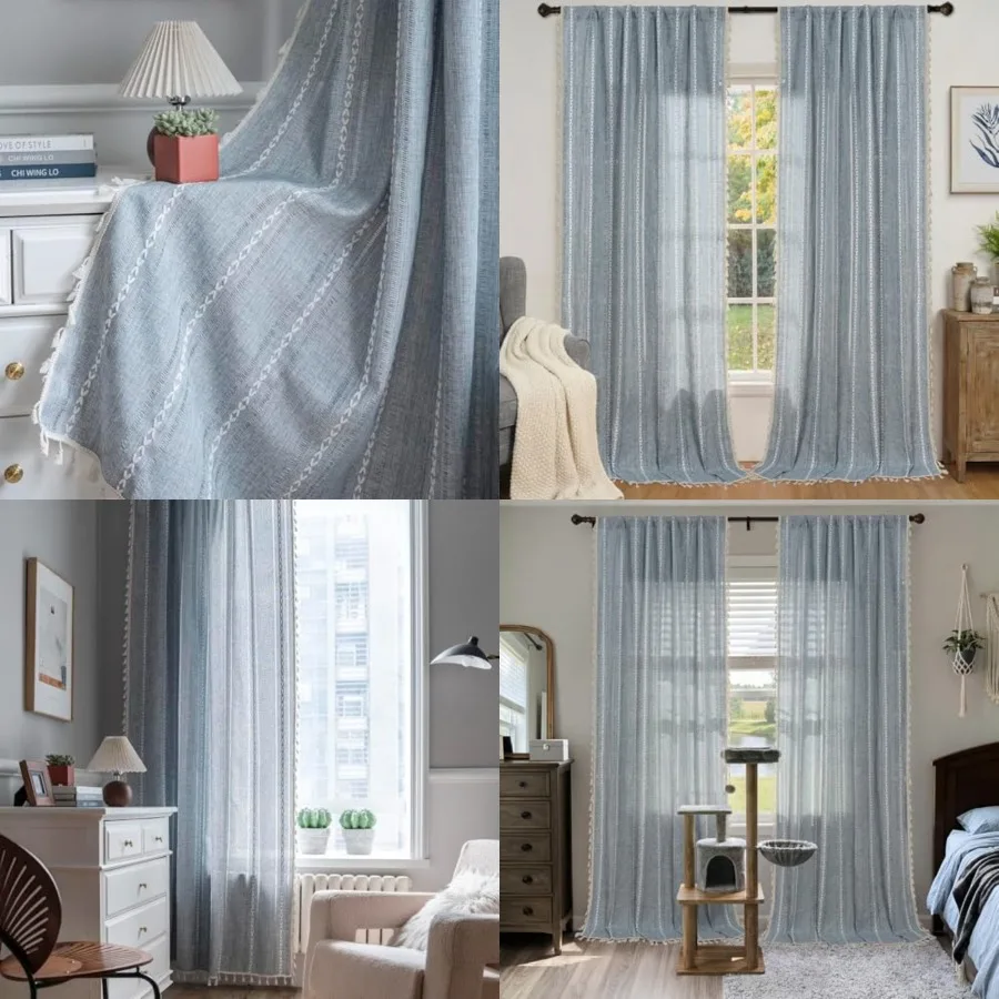 Blue Boho Linen-Textured Floor to Ceiling Curtains for Living Dining Room Sliding Door Light Filtering 108 Inch Long Modern Far
Blue Boho Linen-Textured Floor to Ceiling Curtains for Living Dining Room Sliding Door Light Filtering 108 Inch Long Modern Far