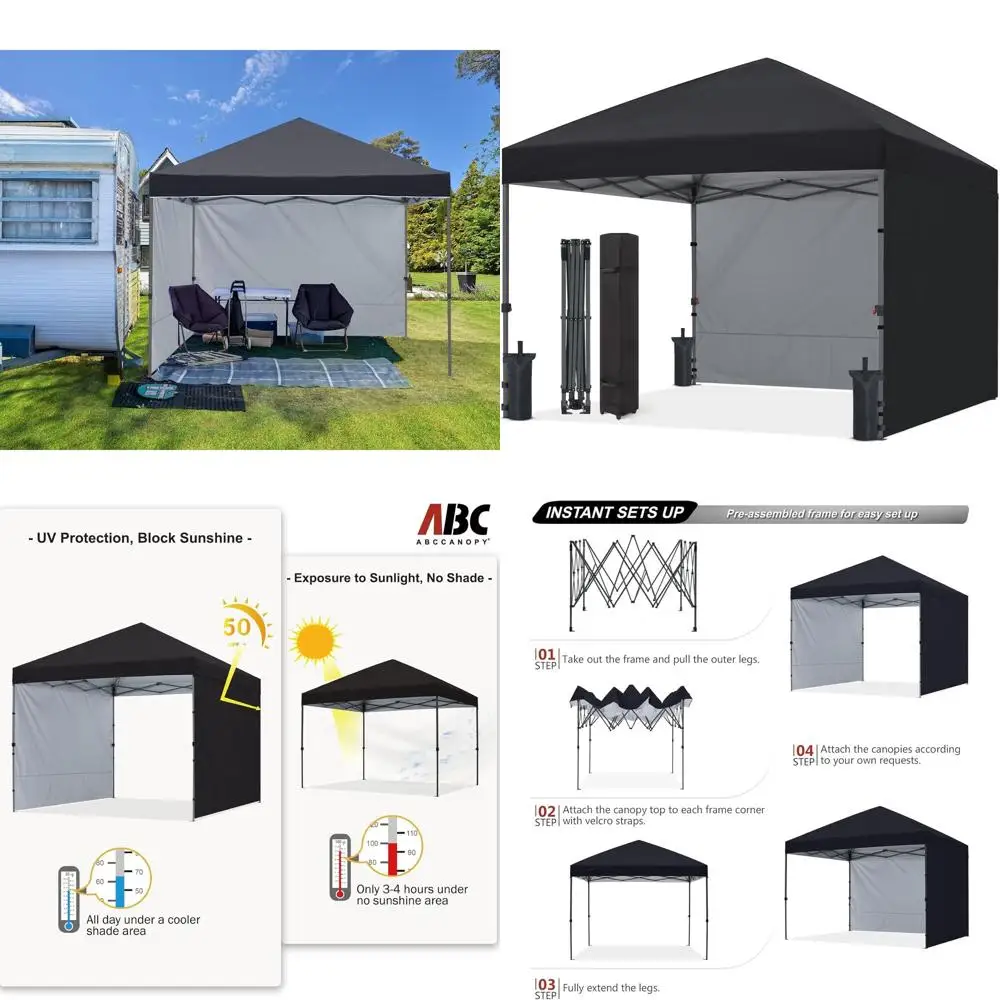 Compact 10x10 Outdoor Canopy Tent with 2 Sides for Sun and Rain Protection, Black
Compact 10x10 Outdoor Canopy Tent with 2 Sides for Sun and Rain Protection, Black
