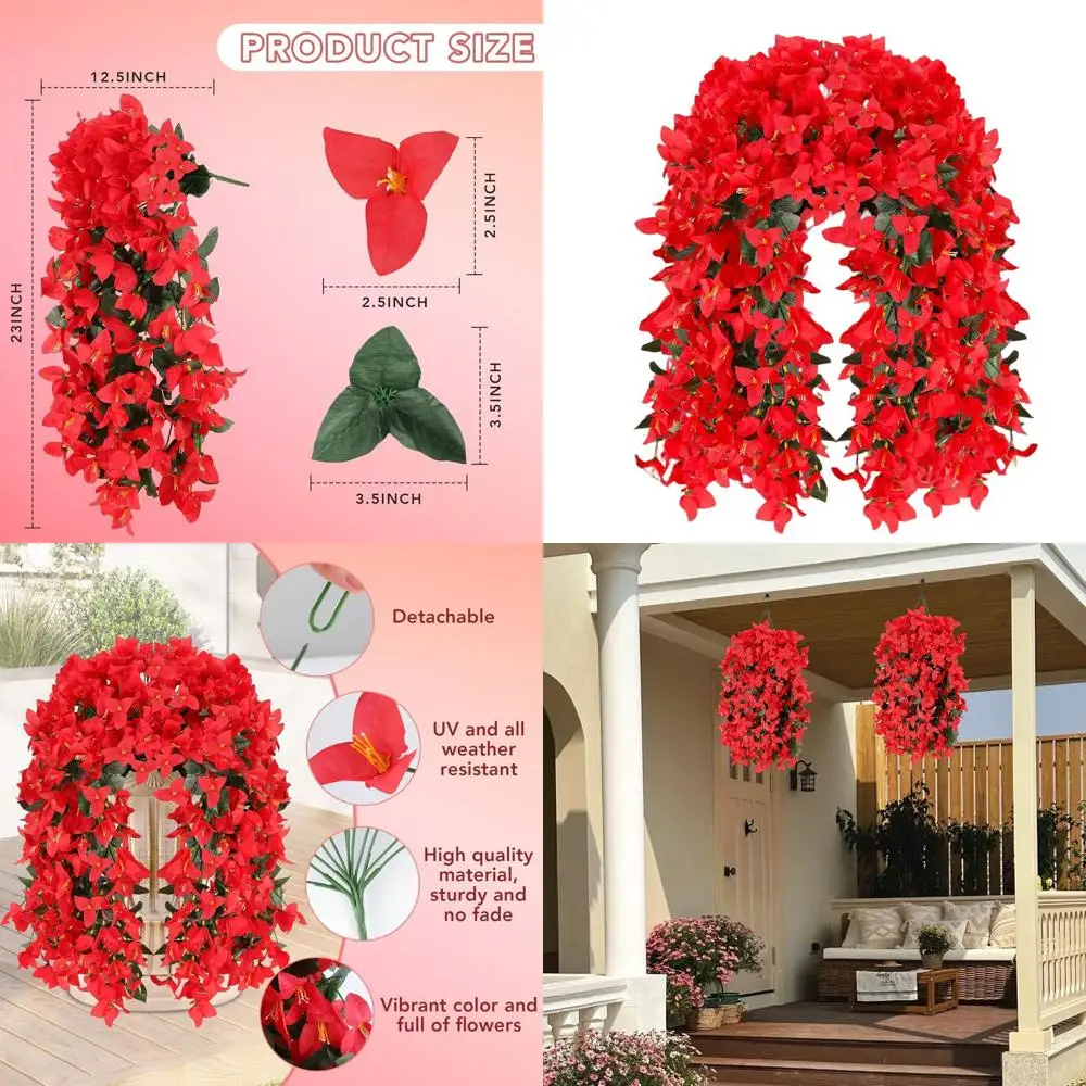 Набор из 12 искусственных подвесных цветов бугенвиллеи для улицы и веранды, устойчивые к УФ-излучению, шелковистые красные гирлянды
Набор из 12 искусственных подвесных цветов бугенвиллеи для улицы и веранды, устойчивые к УФ-излучению, шелковистые красные гирлянды