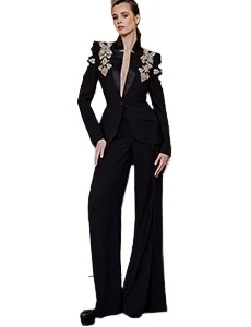 New European and American Star Fashion Lotus Leaf Sleeve Heavy Industry Diamond Bead Short Top, Trousers Set
New European and American Star Fashion Lotus Leaf Sleeve Heavy Industry Diamond Bead Short Top, Trousers Set