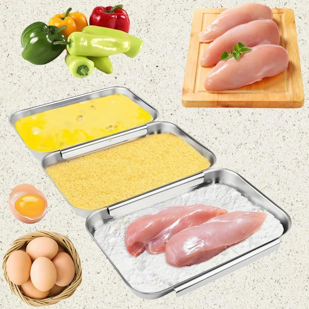 3PCS Interlocking Stainless Steel Breading Trays Set Rectangular Heat-resistant Marinating Meat Pans Rust-proof Stackable
3PCS Interlocking Stainless Steel Breading Trays Set Rectangular Heat-resistant Marinating Meat Pans Rust-proof Stackable