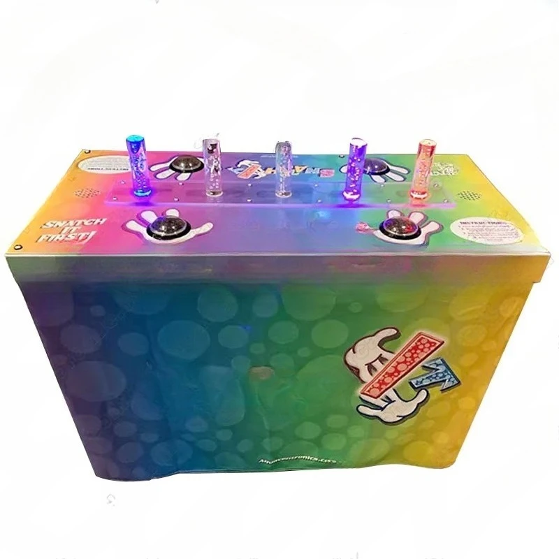 Carnival players hold a stick that ignites the Reaction Visual Haptic Challenge and grab it on the Reaction Console
Carnival players hold a stick that ignites the Reaction Visual Haptic Challenge and grab it on the Reaction Console