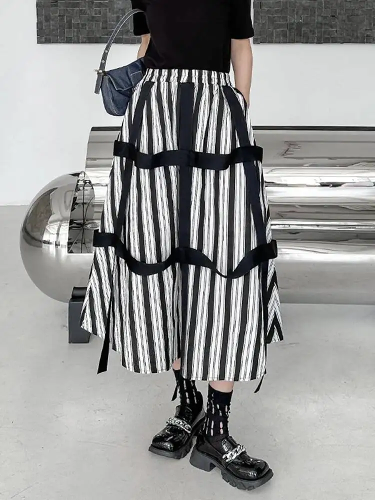High Elastic Waist Striped Ribbons Long A-line Casual Half-body Skirt Women Fashion Tide New Spring Autumn
High Elastic Waist Striped Ribbons Long A-line Casual Half-body Skirt Women Fashion Tide New Spring Autumn