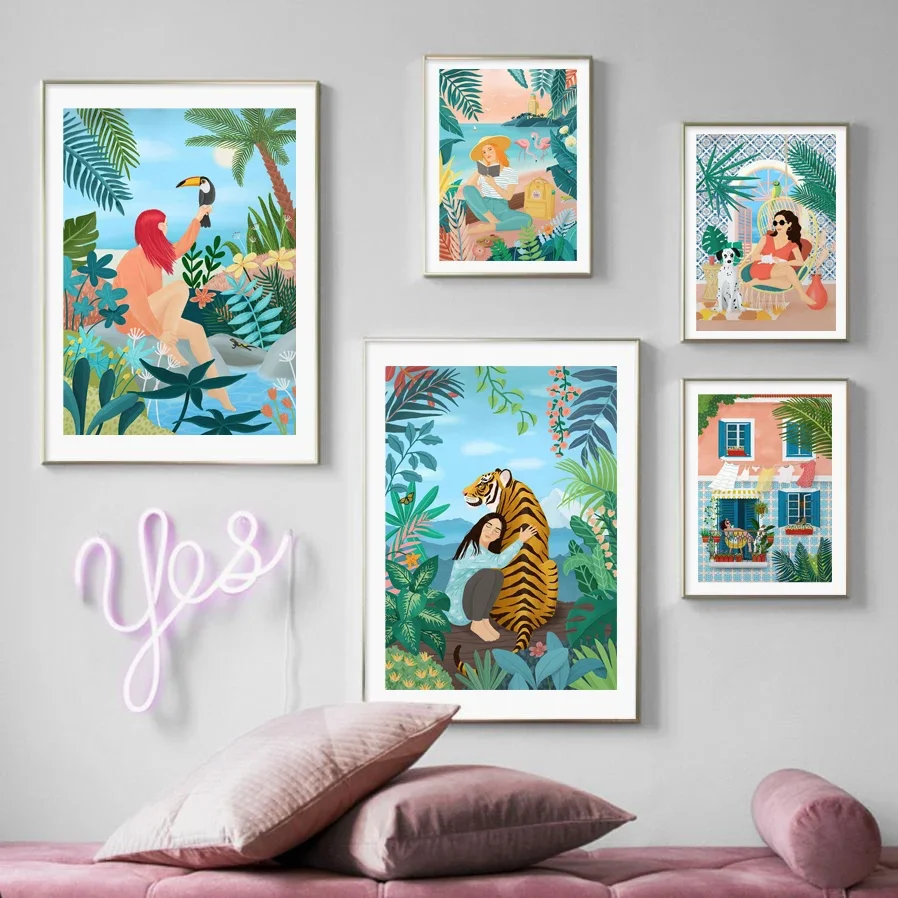Girl Tiger Dog Plant Leaf Natural Scenery Wall Art Canvas Painting Nordic Posters And Prints Wall Pictures For Living Room Decor
Girl Tiger Dog Plant Leaf Natural Scenery Wall Art Canvas Painting Nordic Posters And Prints Wall Pictures For Living Room Decor