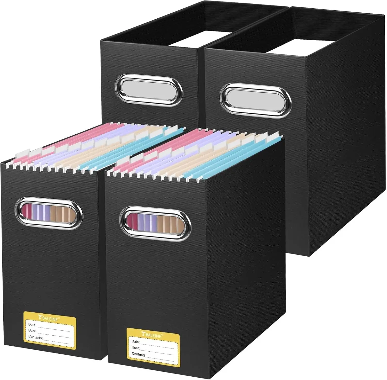 File Organizer Box with Handle for Letter Size, Collapsible Hanging Filing Box for Home Office Document Storage, 4 Pack Black
File Organizer Box with Handle for Letter Size, Collapsible Hanging Filing Box for Home Office Document Storage, 4 Pack Black