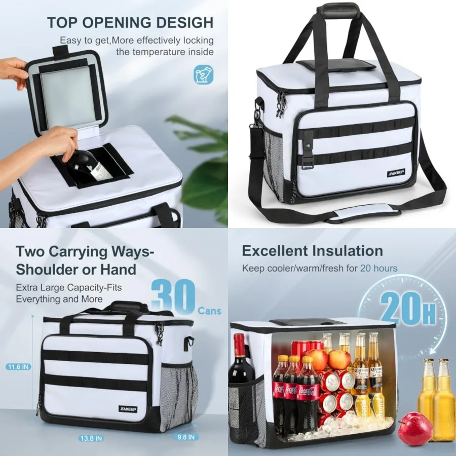 Soft Cooler Bag, 30 Cans Collapsible Cooler with Adjustable Shoulder Straps, White Ice Chest for Camping, Beach, Hiking, Picnic
Soft Cooler Bag, 30 Cans Collapsible Cooler with Adjustable Shoulder Straps, White Ice Chest for Camping, Beach, Hiking, Picnic
