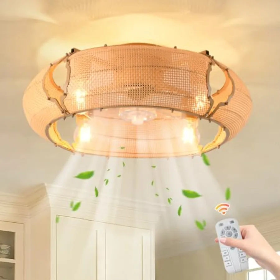 20.86" Boho Caged Ceiling Fan with Lights and Remote, Flush Mount Low Profile Rattan Ceiling Fans with Lights, Enclosed 6 Speed
20.86" Boho Caged Ceiling Fan with Lights and Remote, Flush Mount Low Profile Rattan Ceiling Fans with Lights, Enclosed 6 Speed