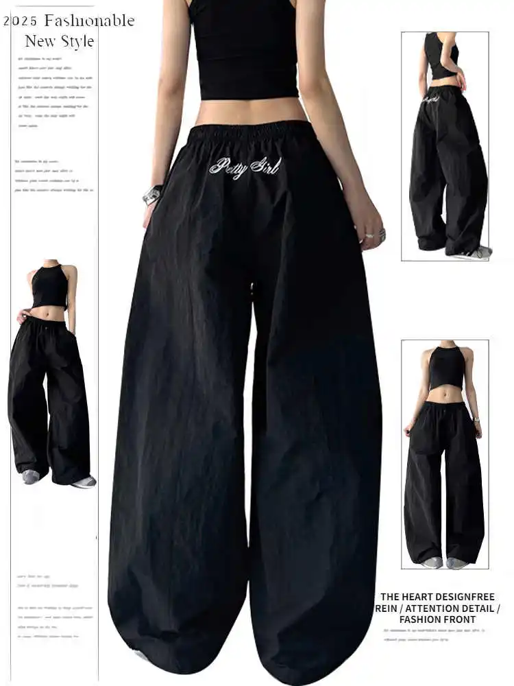 Women Black Goth Baggy Parachute Pants Oversize Jazz Dance Pants Harajuku Japanese 2000s Style Y2k Gyaru Vintage Trousers Summer
Women Black Goth Baggy Parachute Pants Oversize Jazz Dance Pants Harajuku Japanese 2000s Style Y2k Gyaru Vintage Trousers Summer