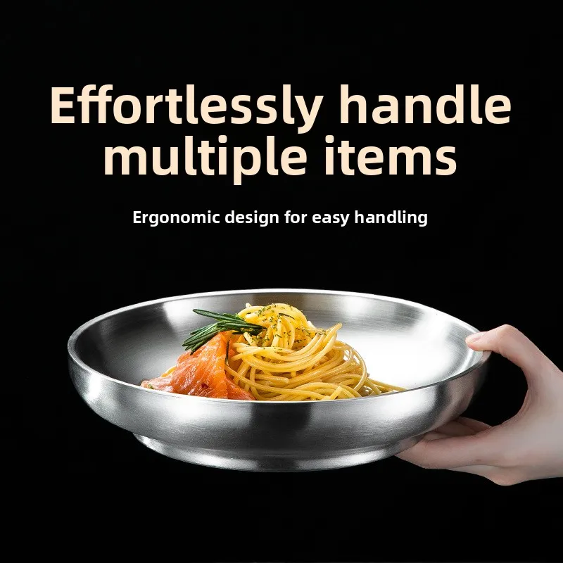 304 Stainl Steel Double Layer round Plate Deep Bot Diware Anti-Scalding Home Use Pasta Salad Plate Chinese Sle
304 Stainl Steel Double Layer round Plate Deep Bot Diware Anti-Scalding Home Use Pasta Salad Plate Chinese Sle