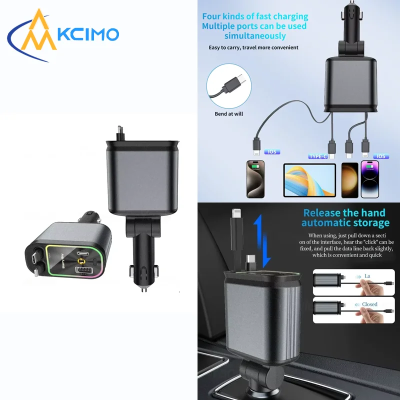 Premium 120W 4-in-1 Retractable Car Roof Charger with PD Type-C Port, Built-in Cable Auto Charger for All Vehicles
Premium 120W 4-in-1 Retractable Car Roof Charger with PD Type-C Port, Built-in Cable Auto Charger for All Vehicles