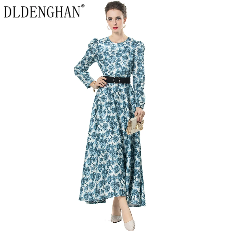 DLDENGHAN Women O-Neck Long Sleeves Sashes Rose Print Vintage Party Dresses Fashion Designer Autumn New
DLDENGHAN Women O-Neck Long Sleeves Sashes Rose Print Vintage Party Dresses Fashion Designer Autumn New