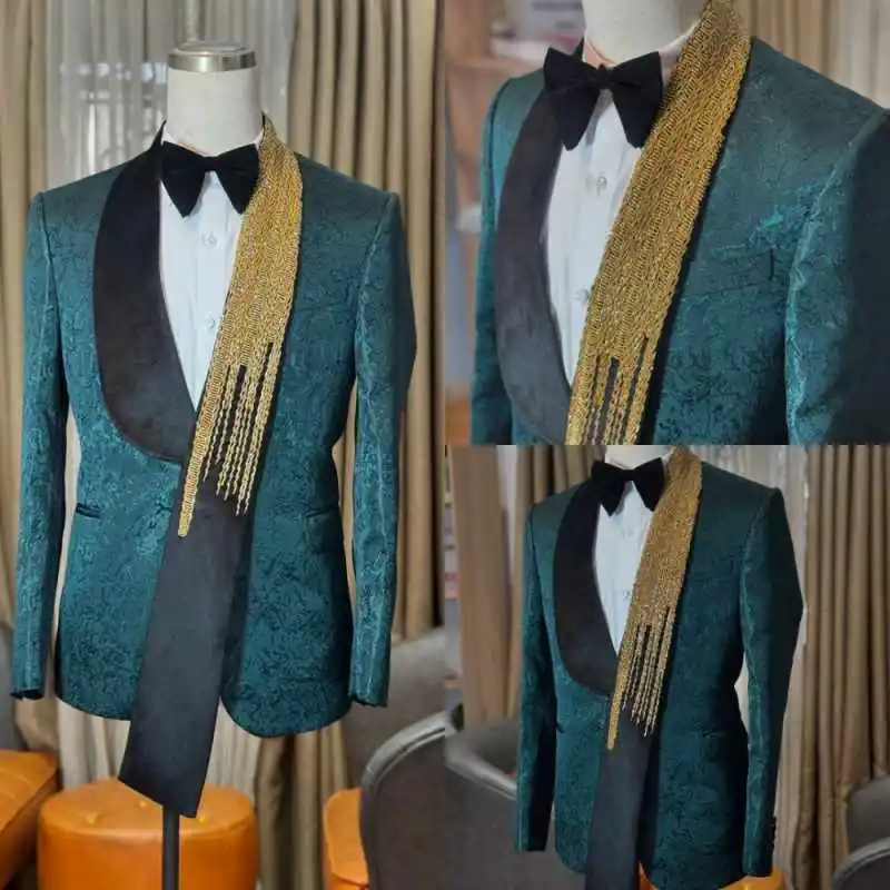Luxury Jacquard Men's Suits Shawl Lapel Groom Wedding Tuxedos Loose Fit Beaded Prom Male Party Customized 2 Pieces
Luxury Jacquard Men's Suits Shawl Lapel Groom Wedding Tuxedos Loose Fit Beaded Prom Male Party Customized 2 Pieces
