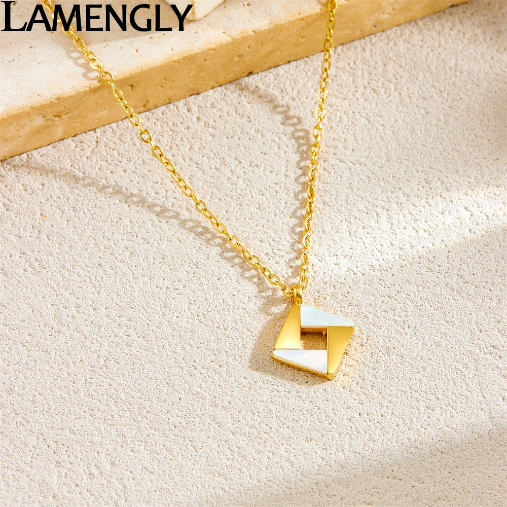 LAMENGLY 316L Stainless Steel Triangle Spiral Splicing Square Pendant Necklace For Women Classic Simple Neck Chain Party Gifts
LAMENGLY 316L Stainless Steel Triangle Spiral Splicing Square Pendant Necklace For Women Classic Simple Neck Chain Party Gifts